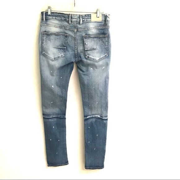 KDNK 11 4 14 11 painted & distressed light wash stretch denim jeans 32 - Picture 2 of 7
